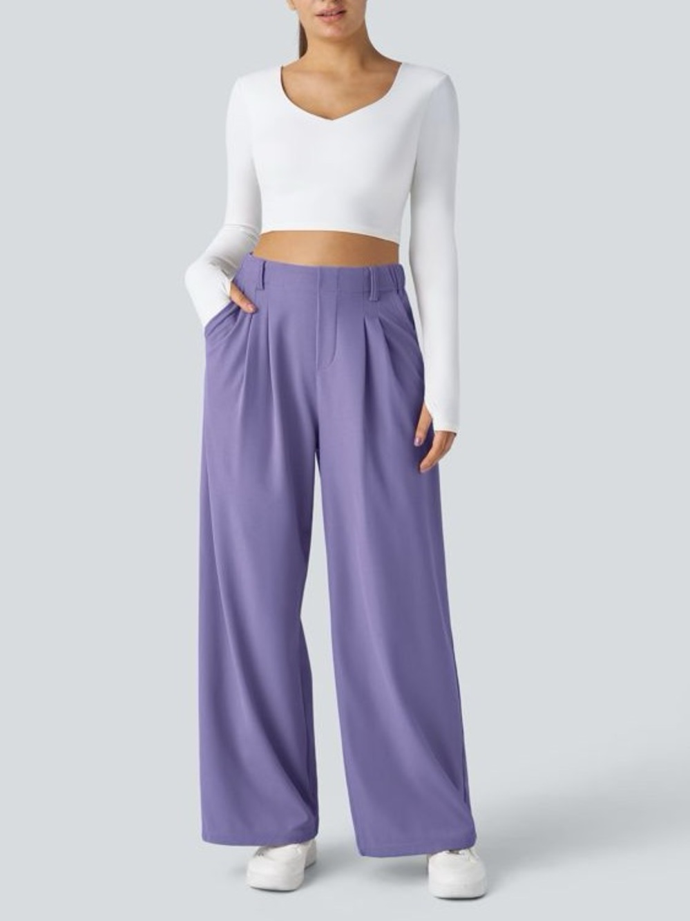 Halara Mellow Purple Flex™ High Waisted Pocket Wide Leg Waffle Work Pants - Picture 9 of 10